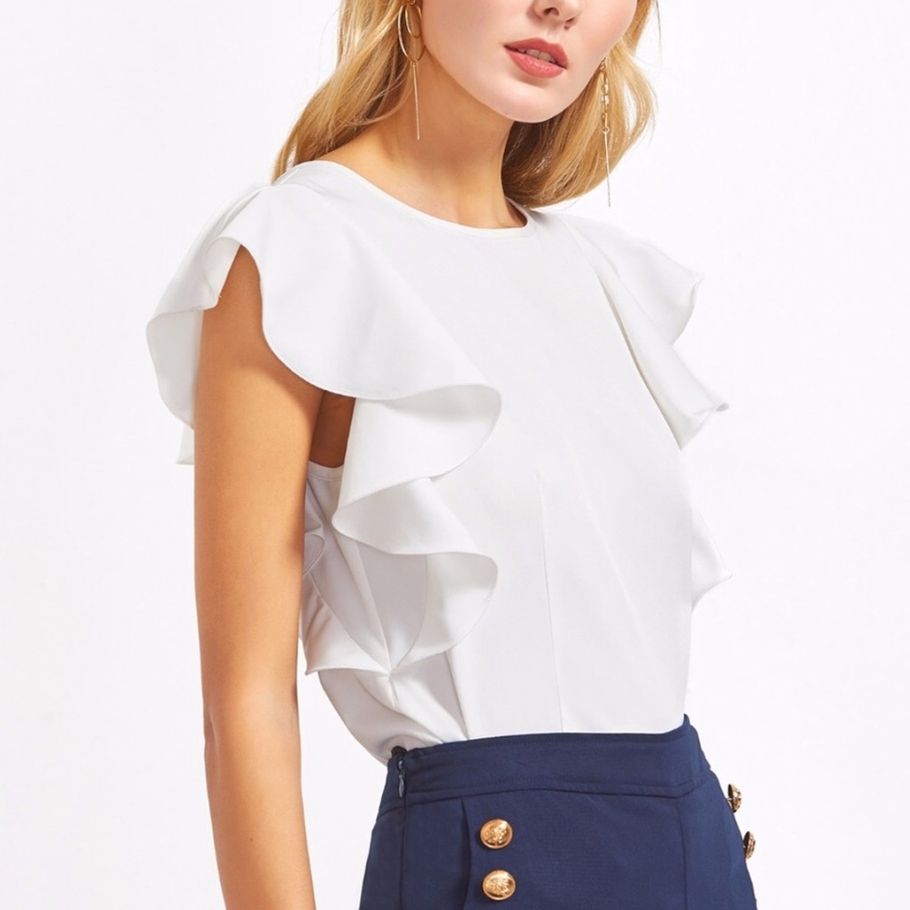 Shein White Ruffle Sleeve Top